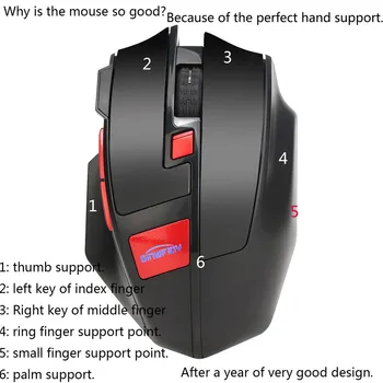 Počítač PC Gamer Ploche Notebook Myš herné Wireless Gaming Mouse 2.4 G Ergonomické Poplatok 6 Tlačidlo Vysoký Výkon Myší