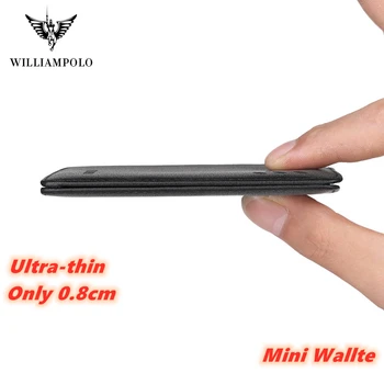 WilliamPolo Originálne Kožené peňaženky mužov Malé Mini Ultra-tenké Kompaktné peňaženky Ručné peňaženky Cowhide Držiteľa Karty Krátke Dizajn