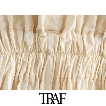 TRAF Ženy Elegantný Módy Voľné Skladaný Playsuits Vintage Krátky Rukáv Elastický Pás Ženský Kombinézach Mujer