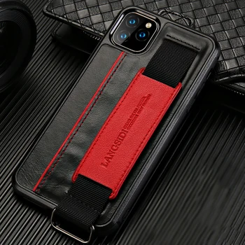 Skutočné Cowhide Kožené šnúrky na Zápästie Stojan Anti-jeseň telefón puzdro Pre iPhone 11 11 Pro Max X XS Max XR 7 8 6 6 7 Plus 8 plus