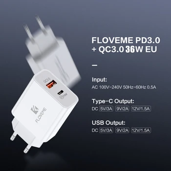 FLOVEME PD Nabíjačku 36W Dual Rýchle Nabíjanie USB 3.0 Nabíjačka Pre iPhone 12 11 Xiao QC 3.0 Cargador Nabíjačku Mobilného Telefónu Adapte