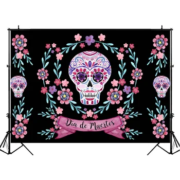Deň Mŕtvych Kulisu pre Mexické Fiesta Cukru Lebky Kvety Fotografie Pozadí Dia DE Los Muertos Narodeninovej Party Banner
