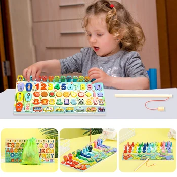 Detská Drevená Montessori Vzdelávacích Hračiek Deti Raného Vzdelávania Tvar, Farba Matematika Zodpovedajúce Denník Rybárskych Puzzle Počítať Číslo