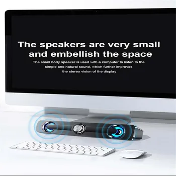 V111 Mini Domov Soundbar Počítač Reproduktor s LED Svetlom pre Domácnosť Ploche Dual Reproduktor 3D Stereo Surround pre PC, TV
