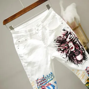 2020 Leto Jar Ženy denim džínsy Cartoon Graffiti kvety tlače chudá natiahol džínsy ceruzka džínsové nohavice slim džínsy capris