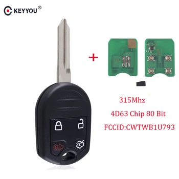 KEYYOU Smart Remote Keyless Kľúča Vozidla 4 Tlačidlo Pre Ford Edge Uniknúť Expedície Explorer S 4D63 Čip 80 Bitov CWTWB1U793 315Mhz