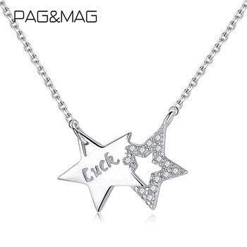 PAG&MAG Vytvorené Star Pentagram Cubic Zirconia Prívesok 925 Náhrdelník Mincový Striebro Náhrdelník Kúzlo Jemné Šperky Darček SN0085