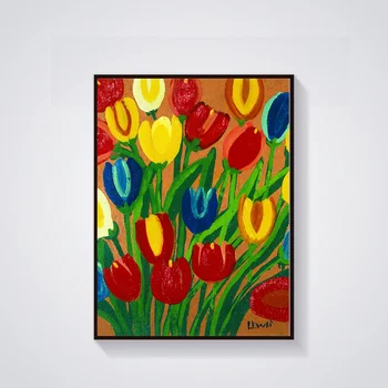 Tulipány Maud Lewis Plátno olejomaľba Plagát a Tlačí na Steny Umenie Farebné Obrázky, Obývacia Izba, Spálňa Decor Č Rám