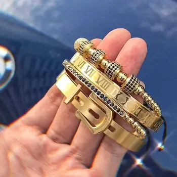 4pcs/Set Hot Mužov Titánové Ocele Rímskou Číslicou Náramok Podkovy Pracky Bangles Pulseira Bileklik Luxusné, Ručne vyrábané Šperky