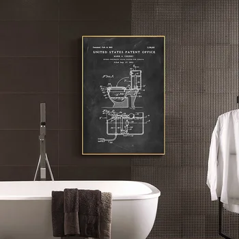 Voda Skriňa Zubná Pasta Toaletný Papier Patent Zábavné Plagát Vintage Plátno Tlačiť Wall Art Obraz Maľovanie Moderná Kúpeľňa Dekor