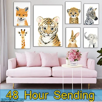 Plátno Posteli Maľovanie pre deti na izbe Karikatúry HD Tiger, Žirafa, Slon Zvierat Plagát a Vytlačí Hoom Dekor olejomaľba