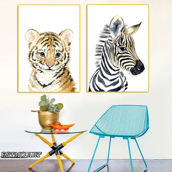 Plátno Posteli Maľovanie pre deti na izbe Karikatúry HD Tiger, Žirafa, Slon Zvierat Plagát a Vytlačí Hoom Dekor olejomaľba