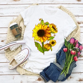 Ženy Grafické Cartoon Slnečnice Kvetinový Kvet Lady Letné T-Shirt, Shirt Topy Lady Oblečenie Dámske Oblečenie Čaj Ženský T Tričko