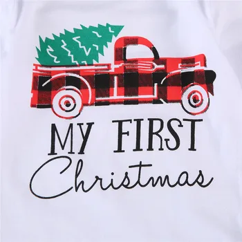 Moje Prvé Vianoce Oblečenie Oblečenie Orgánu Dieťa, Dievča, Chlapec, Dlhý Rukáv List Tlač Romper Kockované Nohavice Spp 3ks Vianočné Oblečenie Set sa