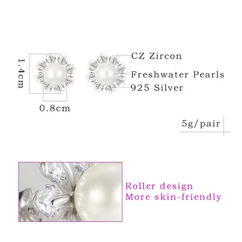 Kvet biely veľké prírodné perly, strieborné stud náušnice zirconia Dámske náušnice v jemné šperky 925 sterling silver 2019 móda