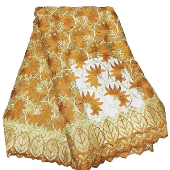 Žltá Luxusnej Francúzskej Čipky Tkaniny Vysokej Kvality Afriky Nigérijský Kvet Vyšívané Čipky A Tylu Textílie Kamene Na Svadbu