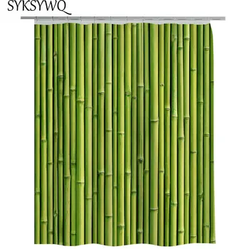 Zelený Bambus Sprchový Záves Polyester Textílie Kúpeľňa Opony Bambusu Vintage Dvere, Kúpeľňa Príslušenstvo Douchegordijn 3D Záves