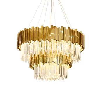 Zlaté Art Deco Postmoderných Nehrdzavejúcej Ocele Krištáľový Luster Osvetlenie Lustre Pozastavenie Svietidlo Lampen Pre Foyer Spálne
