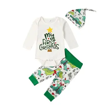 Moje Prvé Vianoce Dieťa, Dievča, Chlapec, Oblečenie, Vianočné Oblečenie Dinosaura Tlač Romper Nohavice, Oblečenie 3KS 0-18 M tepláky Detské dievčatá