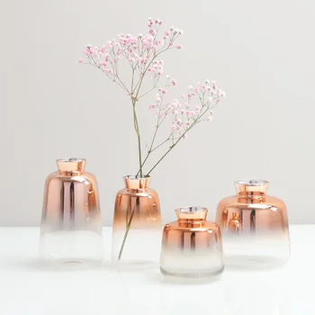 Nordic štýl Sklo Rose Gold Gradient Váza Hydroponics Rastlín Vložená Vázy Stola Dekoratívne Svadobné Party Kvetináč
