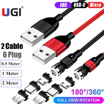 UGI 2Pack ( 2 Kábel + 6 Konektor ) 3in1 Rýchle Nabíjanie Magnetické Kábel Pre IOS Kábel Typu C, USB C Kábel Micro USB, Android Kábel Mobile