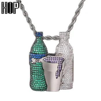 HIP Hop Zlatá Farba Bling Plný AAA+ Cubic Zirconia Ľadový Sa Multicolor Sprite Prívesky & Náhrdelníky pre Mužov Šperky