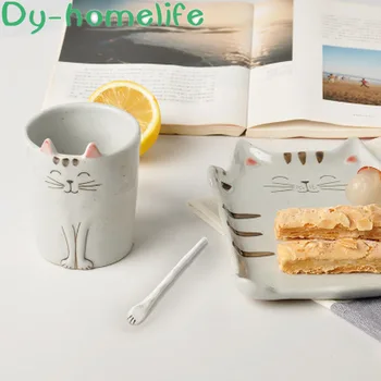Kórejský Kreatívne Ručné Mačka Keramické Dosky Cup Set Home Kuchynské Potreby Keramiky Šalát Jedlo, Káva Hrnček Deti Riad