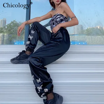 Chicology motýľ neforemné vysoký pás nohavice voľné joggers nohavice ženy 2020 jeseň zimné oblečenie gotický streetwear sweatpants