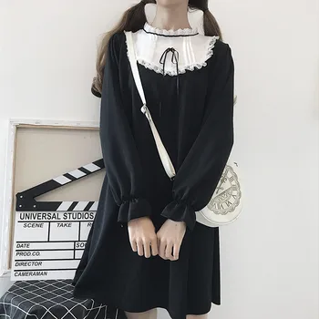 Lolita Japonský Harajuku Vintage Gothic Lolita Šaty Black Slim Štýl Šaty