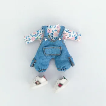 Ob11 baby šaty GSC PD9 obyčajný telo BJD kvetinový dlhý rukáv, nohavice mäkká hlina bábiku šaty, oblek