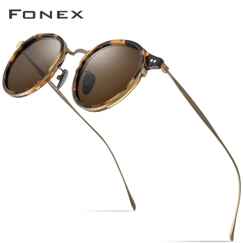 FONEX Titán Polarizované slnečné Okuliare Mužov Acetát Vintage Okrúhle Slnečné Okuliare pre Ženy Ultralight Vysokej Kvality UV400 Odtiene 850