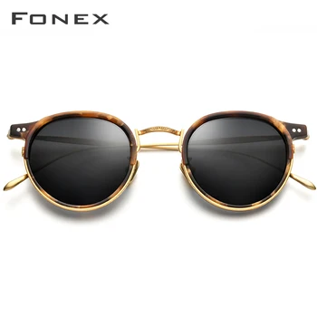 FONEX Titán Polarizované slnečné Okuliare Mužov Acetát Vintage Okrúhle Slnečné Okuliare pre Ženy Ultralight Vysokej Kvality UV400 Odtiene 850