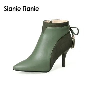 Sianie Tianie 2020 zimné jeseň tenké vysoké podpätky, topánky žena elegantné dámy čerpadlá zelená členková obuv ženy topánky s bowtie uzol