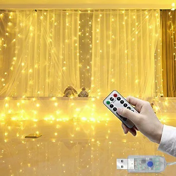 300 Led Záves Rozprávkových Svetiel USB String Závesné Nástenné Svietidlá Svadobné Party Vianočné Záhrade Domova Opony Svetlo String 3x3m