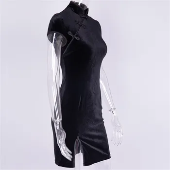 Móda Čínsky Elegantné dámske Velvet Večer Mini Šaty Cheongsam Qipao Dámy Bodycon Slim Krátke Šaty S-L