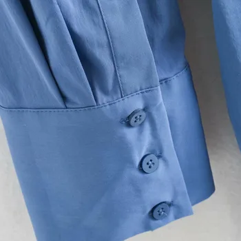 Modrá Klope Single-breasted Dlhý Rukáv Elegantné dámske Šaty kórejský Štýl, Módne Jednoduché Dlhé Ženské Šaty