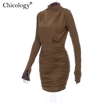 Chicology pevné dlhej strane split rukáv bodycon sexy mini šaty elegantná dáma 2019 jeseň zima ženy strany klubu ležérne oblečenie