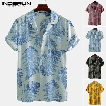 INCERUN Lete Vytlačené Mužov Havajská Košeľa Krátky Rukáv Klope Bežné Pláži Tropické Košele 2021 Dovolenku Camisas Hombre Streetwear
