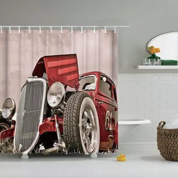 Dafield Sprchový Záves Automobilov, Automobilových Vinársky Závod Starožitné Staré Červené Rustikálny Stroj Umývateľný S Háčikmi