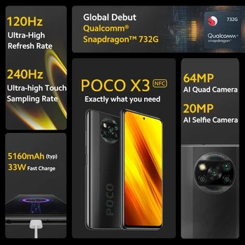 Globálna Verzia Xiao POCO X3 NFC 6GB 128GB Smartphone Snapdragon 732G Octa-Core 64MP Quad Fotoaparát 6.67