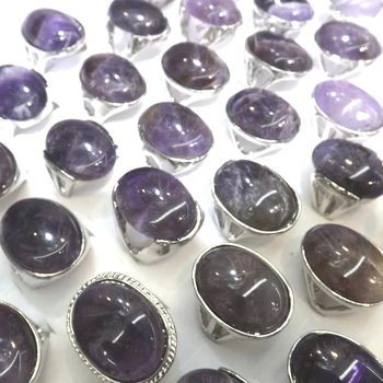 50pcs/Veľa Veľké Prírodné Amethyste Krúžky Semi-precious Stone Prstene Pre Mužov Vysokej Kvality