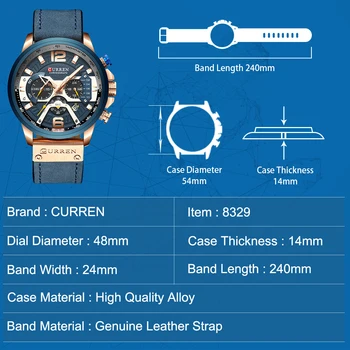 CURREN Príležitostné Športové Hodinky pre Mužov Blue Top Značky Luxusné Vojenské Kožené Náramkové Hodinky Muž Hodiny Módne Náramkové hodinky Chronograf