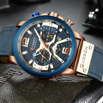 CURREN Príležitostné Športové Hodinky pre Mužov Blue Top Značky Luxusné Vojenské Kožené Náramkové Hodinky Muž Hodiny Módne Náramkové hodinky Chronograf