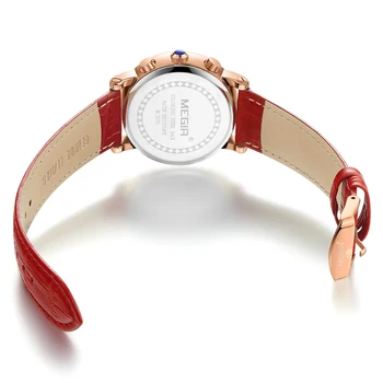 Luxusné Značky MEGIR Quartz Chronograf Hodinky Ženy Červený Kožený Náramok Relogio Feminino Dámske Náramkové Hodinky Šport Hodiny Ženy