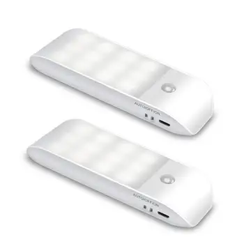 Snímač pohybu Svetla, [2 Pack] Skrinky Nočné Svetlo, USB Nabíjateľné Batérie Powered Svetlo 24 LED, Vymeniteľné netic Pásy