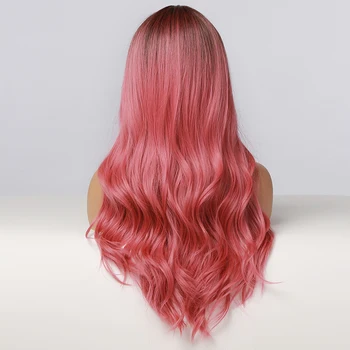 EASIHAIR Dlhé Čierne na Ružových Ombre Syntetické Vlasy, Parochne pre Ženy Vlnité Červená Cosplay Parochne Prirodzené Vlasy žiaruvzdorné