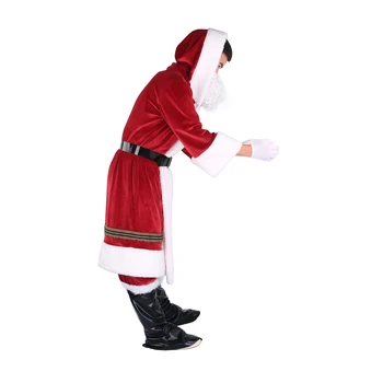 Pánske Santa Claus Cosplay Kostým Otec Vianoc Maškarný Oblečenie Vyhovovali Dospelých 6Pcs Velvet Sady Cosplay Party Oblečenie