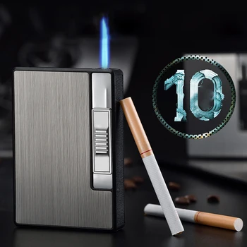 10Pcs Automatická Cigareta Prípade Cigariet Kapacita Zapaľovač Plynu Ľahšie Turbo Kovový Cigariet Box Pre Mužov Fajčenie Pekný Darček
