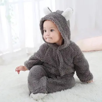 Zimné Roztomilé Detské Oblečenie Flanelové Deti Oblečenie Cartoon Zvierat 3D Medveď Ucho Romper Jumpsuit Teplé Novorodenca Romper