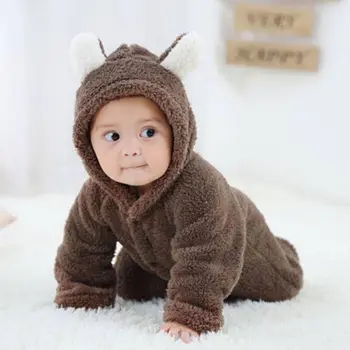 Zimné Roztomilé Detské Oblečenie Flanelové Deti Oblečenie Cartoon Zvierat 3D Medveď Ucho Romper Jumpsuit Teplé Novorodenca Romper